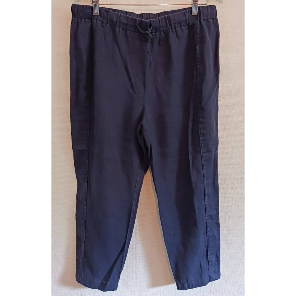 Ellen Tracy Linen Loungers Size Large Dark Blue‎ Navy Drawstring elastic waist
